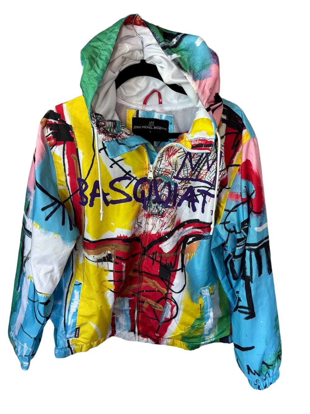 Jean-Michel Basquiat x Members Only Multi-Color Windbreaker Hooded Jacket sz L